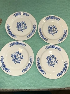 Siehe 4 Vintage Oxford 3820-1 weiße Keramik Beilagenteller mit blauen Blumen Brasilien - Bild 1 von 10