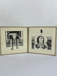 Set of 2 Framed American Indian Southwestern Art Metal Frames Heavy - Picture 1 of 10