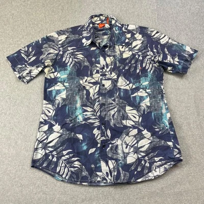 Hugo Boss Button Up Shirt Mens Medium Blue Floral Hawaiian Print Short Sleeve - Image 1 of 4
