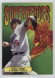 1998 Skybox Dugout Axcess Superheroes Hideo Nomo & Human Torch #6SH - Picture 1 of 3