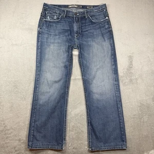BKE Buckle Jeans Mens 34R Blue Derek Relaxed Bootcut Dark Wash Denim Whiskered - Bild 1 von 9