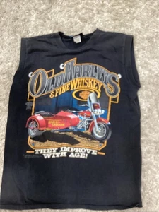 Camisa Harley Davidson Para Hombres 1988 Muscle Negra Old Harleys & Fine Whiskeys Talla Med - Imagen 1 de 4
