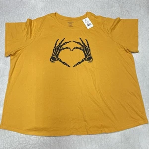T-shirt grafica Halloween Mighty Fine taglie forti scheletro mani cuore 4X - Foto 1 di 10