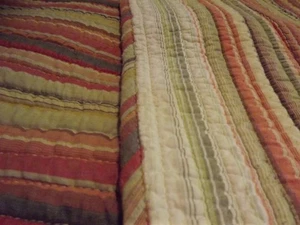 At Home America STRIPED QUILT 50X60" sage green orange cream REVERSIBLE - Picture 1 of 13