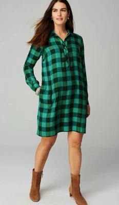 J.Jill Women’s Green Scots Pine Plaid Long Sleeve Shirt Dress - XS - Image 1 of 4