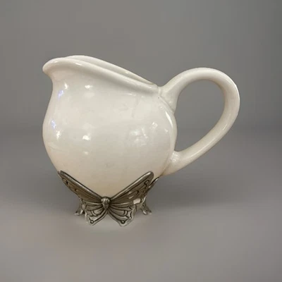 Neiman Markus Arthur Court Creamer With Butterfly Pewter Overlay 4" Tall - Image 1 of 4