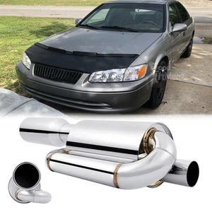 For Toyota Camry 2.5" Inlet 4" Outlet Twin Loop Exhaust Muffler Resonator Chrome - Picture 1 of 17