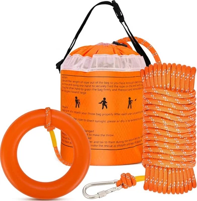 50Ft Professional Floating Throw Bag for Water Rescue - Reflective Rescue Rope w