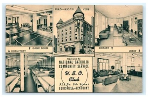 U.S.O. Club Mehransicht Postkarte Louisville KY Katholischer Dienst Curteich A1 - Bild 1 von 2