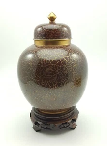 VINTAGE CHINESISCHE BRAUN & GOLD BLUMIGE CLOISONNE INGWER GLAS DECKELURNE - Bild 1 von 5