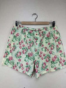 Women’s Boxer Style Pajama Shorts Green & Raspberries Print Sz L - Picture 1 of 5