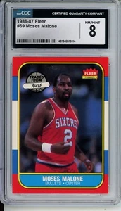 1986-87 FLEER #69 MOSES MALONE CGC 8 NM/MINT PHILADELPHIA 76ERS LEGEND - Picture 1 of 2