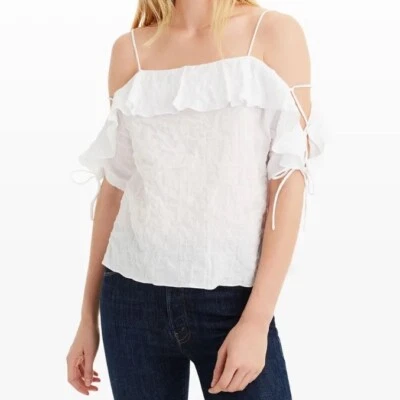 Club Monaco Jamia Top White Blouse Strappy Ruffle Tie Sleeve Cotton Boho Sz S - Image 1 of 4