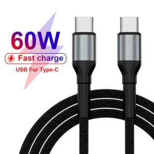 USB C to Type C Data Sync Cable 3A 60W Fast Charger Braided Long Lead 1M 1.5M 2M - Picture 1 of 12