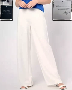 Neu mit Etikett! DENNIS BASSO SOMMER WEISS WEITES BEIN LUXUS KREPP PULL ON HOSE HOSE L A+ - Bild 1 von 8