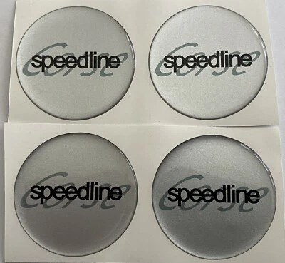 SPEEDLINE CORSE ALLOY WHEEL CENTRE CAP DOMED STICKERS X4 SILVER BLACK ALL SIZES - Image 1 of 4