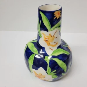 Leah Reena Goren Marcella Blue with White Lily Floral Vase 6.25" Anthropologie - Picture 1 of 8