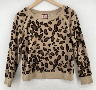 JUICY COUTURE Sweatshirt S Fleece Leopard Velour Long Sleeve Pullover Brown - Image 1 of 4