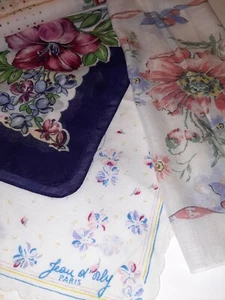 VINTAGE MCM JEAN D ORLY PARIS HANKEY HANDKERCHIEFS FLORAL SQUARE MIXED LOT 4  - Picture 1 of 3