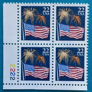 US Stamps Scott 2276 1987 Flag & Fireworks plate block 22¢ M/NH Very fresh - Picture 1 of 3