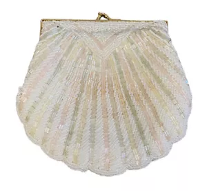 Antik Vintage 1950er Jahre Perlenmuschel schick Gold Kette Clutch Geldbörse - Bild 1 von 11