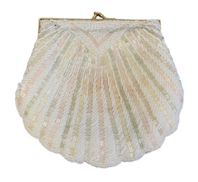 Antiguo bolso sin asas vintage de cadena dorada con cuentas marinas de perlas de los años 50 Foto 1 de 4