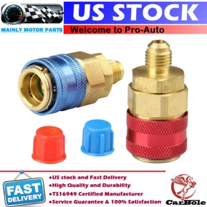 2X Auto A/C Manifold Air Condition Quick Connector Coupler High Low Adapters Kit - Picture 1 of 14