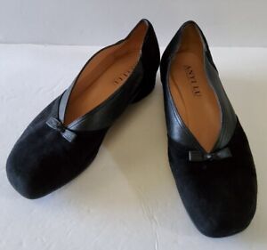 Anyi Lu Women's Handmade Leather Suede Slip On Shoes Black Size 7.5