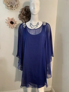 Xscape Womens Royal Blue Size 12 Jeweled Shoulder Sheer Overlay Dress - Picture 1 of 24