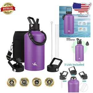 Sweatproof 87 oz Insulated Water Bottle with Straw & Bag - Ideal for Sports - Picture 1 of 9