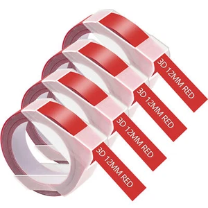 4PK For DYMO Label Maker 3D Embossing Plastic Label Tape A521202 White/Red 12mm - Picture 1 of 7