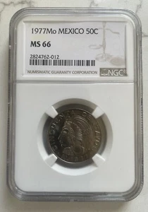 1977 MEXICO 50 CENTAVOS CUAUHTEMOC NGC MS 66 KEY DATE LOW MINTAGE - Picture 1 of 3