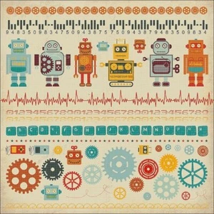Pegatinas de cartulina Kaisercraft, tecnológicas, robots 12", bordes, latidos del corazón - Imagen 1 de 1