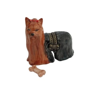 Vintage Studio USA Yorkshire Terrier Yorkie con statuina in osso mini scatola pillole bigiotteria - Foto 1 di 9