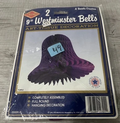Campanas Westminster 9" Arte Tejido Decoración Púrpura De Colección Hecho en EE. UU. Color Raro Foto 1 de 2