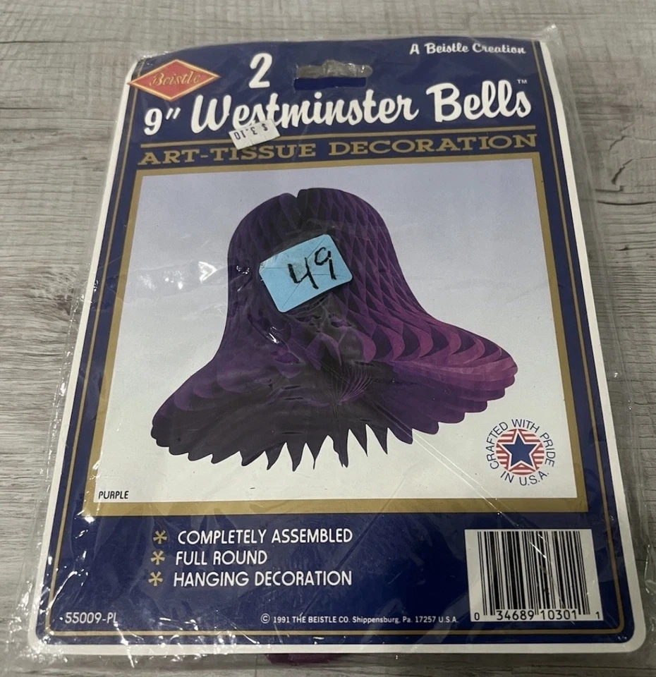 Campanas Westminster 9" Arte Tejido Decoración Púrpura De Colección Hecho en EE. UU. Color Raro Foto 1 de 2