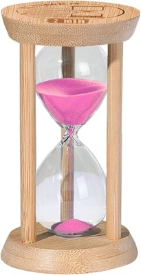 Temporizadores de arena de madera reloj de arena de 2 minutos, impresionante vidrio bambú mini reloj de arena rosa Foto 1 de 4