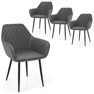 4 PCS Leisure Dining Chair Upholstered Accent Chairs w/ Curved Backrest Gray - Picture 1 of 9