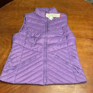 Chaleco acolchado Talbots acolchado relleno crema púrpura cremallera completa para mujer mediano - Imagen 1 de 6