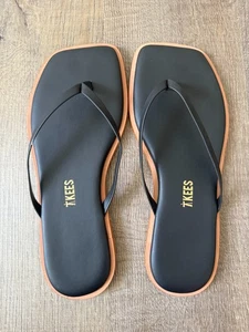 Tkees schwarze Damen-Ledersandalen eckige Zehenpartie Flip-Flop Größe 6 EUR 37 Brasilien - Bild 1 von 9
