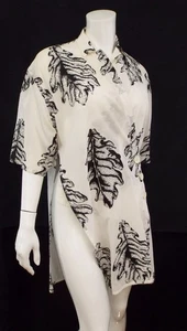 Vintage 1990s Yohji Yamamoto Wrap Kimono Robe Dress Medium Black Leaf Printed - Picture 1 of 24