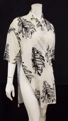 Vintage 1990s Yohji Yamamoto Wrap Kimono Robe Dress Medium Black Leaf Printed - Image 1 of 4