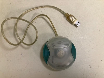 Vintage Apple USB Mouse Blue/Teal Model M4848 Round Hockey Puck - Image 1 of 2