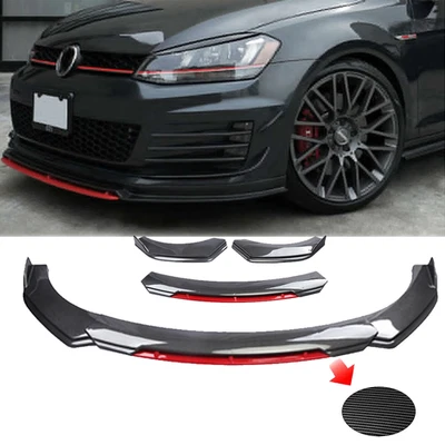 Carbon Fiber Red Front+Bumper Lip Spoiler+Splitter Kits For Volkswagen — 第 1/4 张图片