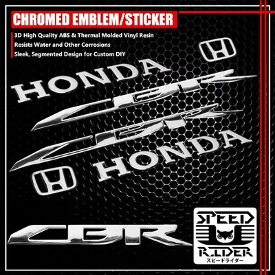 3D LOGO+LETTER FAIRING/FENDER EMBLEM DECAL STICKER FOR CBR 600/900/1000 CHROME Foto 1 de 4