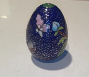 Cloisonné Huevo Esmaltado Decoración Adorno Flor Azul Floral - Imagen 1 de 7