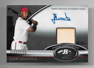 0160/1166 juan miranda 2011 bowman platinum refractor autograph game bat auto rc - Image 1 of 2