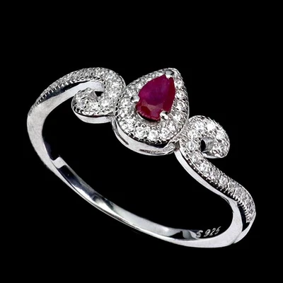 Black Friday 925 Sterling Silver Ring Pear Ruby 4x3mm Gemstone Jewelry Size 8 - Image 1 of 4