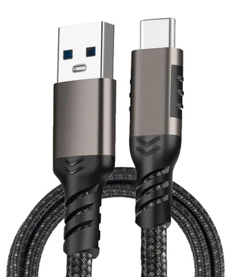 USB-C / USB-A Rugged Braided Charge/Sync Cable for Phone - 2 Meter Long 6.5 feet - Image 1 of 4