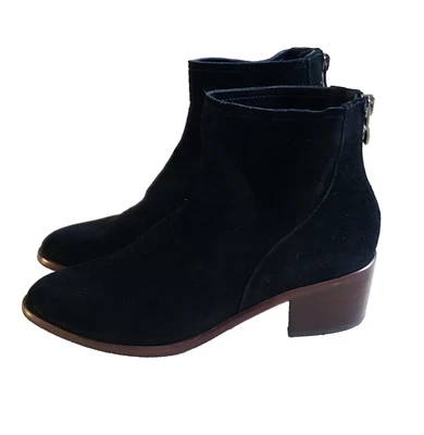 Botines de gamuza negros Antonio Melani para mujer talla 9 punta almendra bloque tacón de madera tobillo Foto 1 de 4